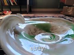 Vintage Murano Hand-Blown Art Glass Bowl -Aventurine, Green Swirl, Lattimo 11