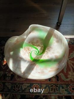 Vintage Murano Hand-Blown Art Glass Bowl -Aventurine, Green Swirl, Lattimo 11