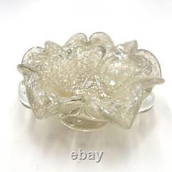 Vintage Murano Hand Blown Art Glass Bowl Clear withSilver Flakes