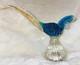Vintage Murano Hand Blown Art Glass Bullicante Blue Pheasant with Real Gold Tail