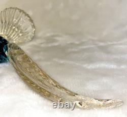Vintage Murano Hand Blown Art Glass Bullicante Blue Pheasant with Real Gold Tail