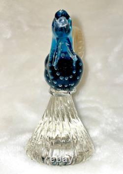 Vintage Murano Hand Blown Art Glass Bullicante Blue Pheasant with Real Gold Tail