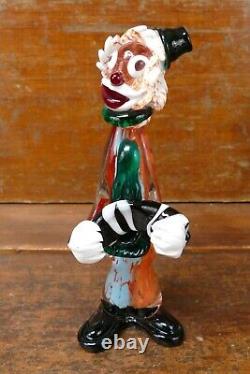 Vintage Murano Hand Blown Art Glass Clown Figurine with Accordion Colorful Italy