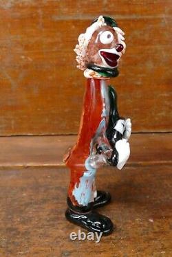 Vintage Murano Hand Blown Art Glass Clown Figurine with Accordion Colorful Italy