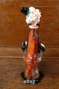 Vintage Murano Hand Blown Art Glass Clown Figurine with Accordion Colorful Italy