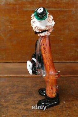 Vintage Murano Hand Blown Art Glass Clown Figurine with Accordion Colorful Italy