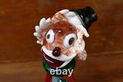 Vintage Murano Hand Blown Art Glass Clown Figurine with Accordion Colorful Italy