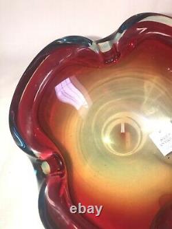Vintage Murano Hand Blown Art Glass Heavy Bowl Ashtray Brilliant Color 8.25