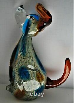 Vintage Murano Hand Blown Art Glass Tall Sitting Puppy Dog Figurine Paperweight