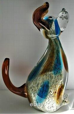 Vintage Murano Hand Blown Art Glass Tall Sitting Puppy Dog Figurine Paperweight