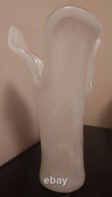 Vintage Murano Hand Blown Art Glass White Swirled Vase 12½ NEW