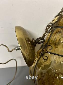 Vintage Murano Hand Blown Caged Art Glass Lantern Ceiling Light Yellow Italy