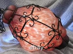 Vintage Murano Hand Blown Caged Glass Pendant Ceiling Light ITALY Orig. Hardware
