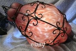 Vintage Murano Hand Blown Caged Glass Pendant Ceiling Light ITALY Orig. Hardware