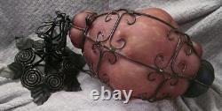 Vintage Murano Hand Blown Caged Glass Pendant Ceiling Light ITALY Orig. Hardware