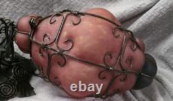Vintage Murano Hand Blown Caged Glass Pendant Ceiling Light ITALY Orig. Hardware