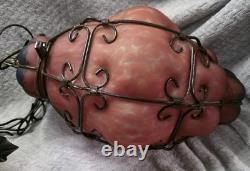 Vintage Murano Hand Blown Caged Glass Pendant Ceiling Light ITALY Orig. Hardware