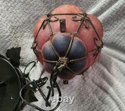 Vintage Murano Hand Blown Caged Glass Pendant Ceiling Light ITALY Orig. Hardware