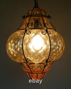 Vintage Murano Hand Blown Caged Glass Venetian Lantern Hanging Ceiling Light Vtg