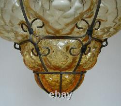 Vintage Murano Hand Blown Caged Glass Venetian Lantern Hanging Ceiling Light Vtg