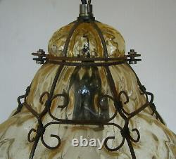 Vintage Murano Hand Blown Caged Glass Venetian Lantern Hanging Ceiling Light Vtg