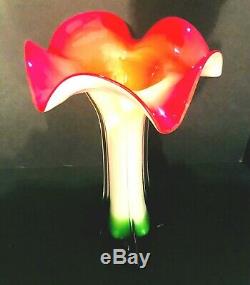 Vintage Murano Hand Blown Cased Art Glass 14.5 Trumpet Vase