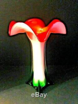 Vintage Murano Hand Blown Cased Art Glass 14.5 Trumpet Vase