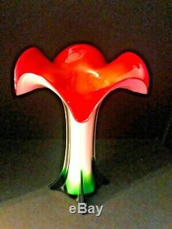 Vintage Murano Hand Blown Cased Art Glass 14.5 Trumpet Vase