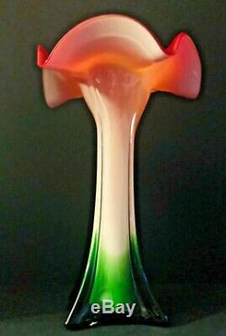 Vintage Murano Hand Blown Cased Art Glass 14.5 Trumpet Vase