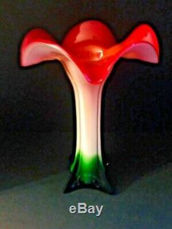 Vintage Murano Hand Blown Cased Art Glass 14.5 Trumpet Vase