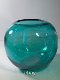 Vintage Murano Hand Blown Copper Aventurine Round Glass Vase 6.5 in