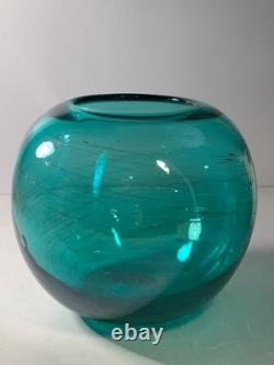 Vintage Murano Hand Blown Copper Aventurine Round Glass Vase 6.5 in