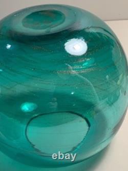 Vintage Murano Hand Blown Copper Aventurine Round Glass Vase 6.5 in