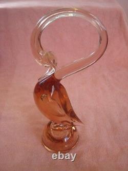 Vintage Murano Hand Blown Crystal Art Glass Figurine Peach Swan Bird Gorgeous