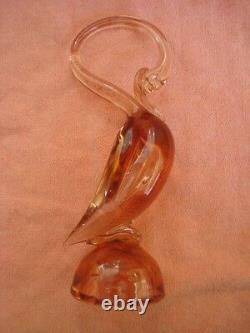 Vintage Murano Hand Blown Crystal Art Glass Figurine Peach Swan Bird Gorgeous