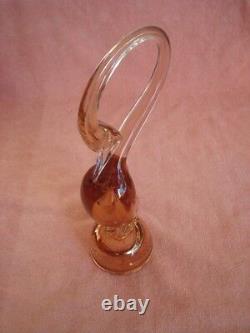 Vintage Murano Hand Blown Crystal Art Glass Figurine Peach Swan Bird Gorgeous