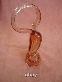 Vintage Murano Hand Blown Crystal Art Glass Figurine Peach Swan Bird Gorgeous