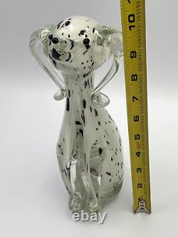 Vintage Murano Hand Blown Dalmatian Puppy Dog 10.5 Clear Legs Ears & Tail MCM