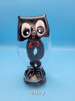 Vintage Murano Hand Blown Glass Art Owl Red Bow Tie Figurine Comical Large Eyes