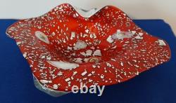 Vintage Murano Hand Blown Glass Bowl Red withMillefiori and Silver Flecks Design