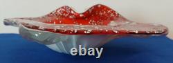 Vintage Murano Hand Blown Glass Bowl Red withMillefiori and Silver Flecks Design