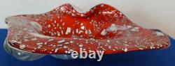 Vintage Murano Hand Blown Glass Bowl Red withMillefiori and Silver Flecks Design