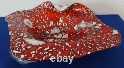 Vintage Murano Hand Blown Glass Bowl Red withMillefiori and Silver Flecks Design