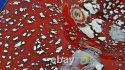 Vintage Murano Hand Blown Glass Bowl Red withMillefiori and Silver Flecks Design
