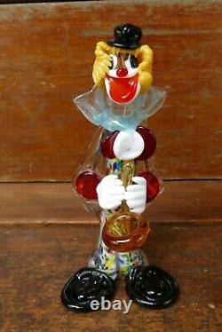 Vintage Murano Hand Blown Glass Clown Figurine Saxophone Original Label Italy
