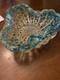 Vintage Murano Hand Blown Glass Dish Blue Green With Gold Flecks