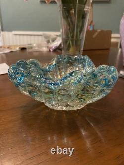 Vintage Murano Hand Blown Glass Dish Blue Green With Gold Flecks