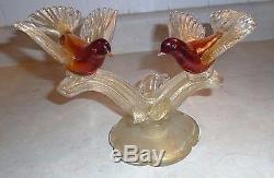 Vintage Murano Hand Blown Glass Love Birds with Gold Flake