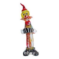 Vintage Murano Hand Blown Glass Musician Clown Figurine with Accordion, 17.5