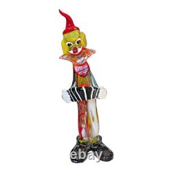 Vintage Murano Hand Blown Glass Musician Clown Figurine with Accordion, 17.5